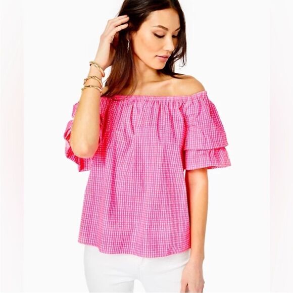 Lilly Pulitzer Frankee Off-The-Shoulder Top - XL - NWT - Pink Isle - Picture 5 of 10